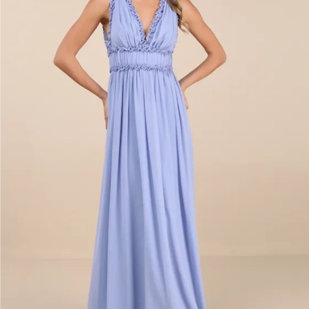 Lulu’s Ruffled Blue Chiffon Maxi Dress